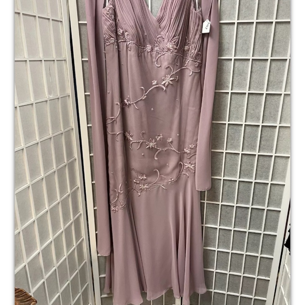 Dress, parties/cocktail, Dusty Pink, decorated, rhinestones, with shawl,size14.: - Picture 4 of 11